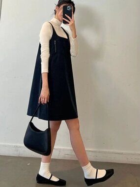 Oak + Fort Cotton Nylon Blend Mini Dress Black Size Small